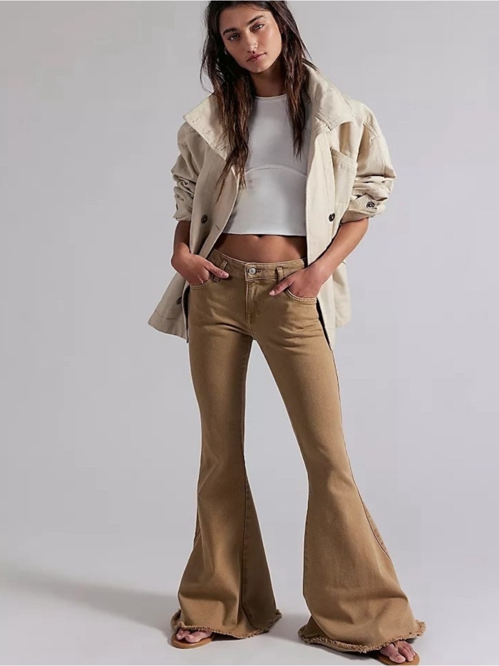 Free people We The Free Emre Low-Rise Flared Jeans Tan Bell Bottoms Sz.26,28